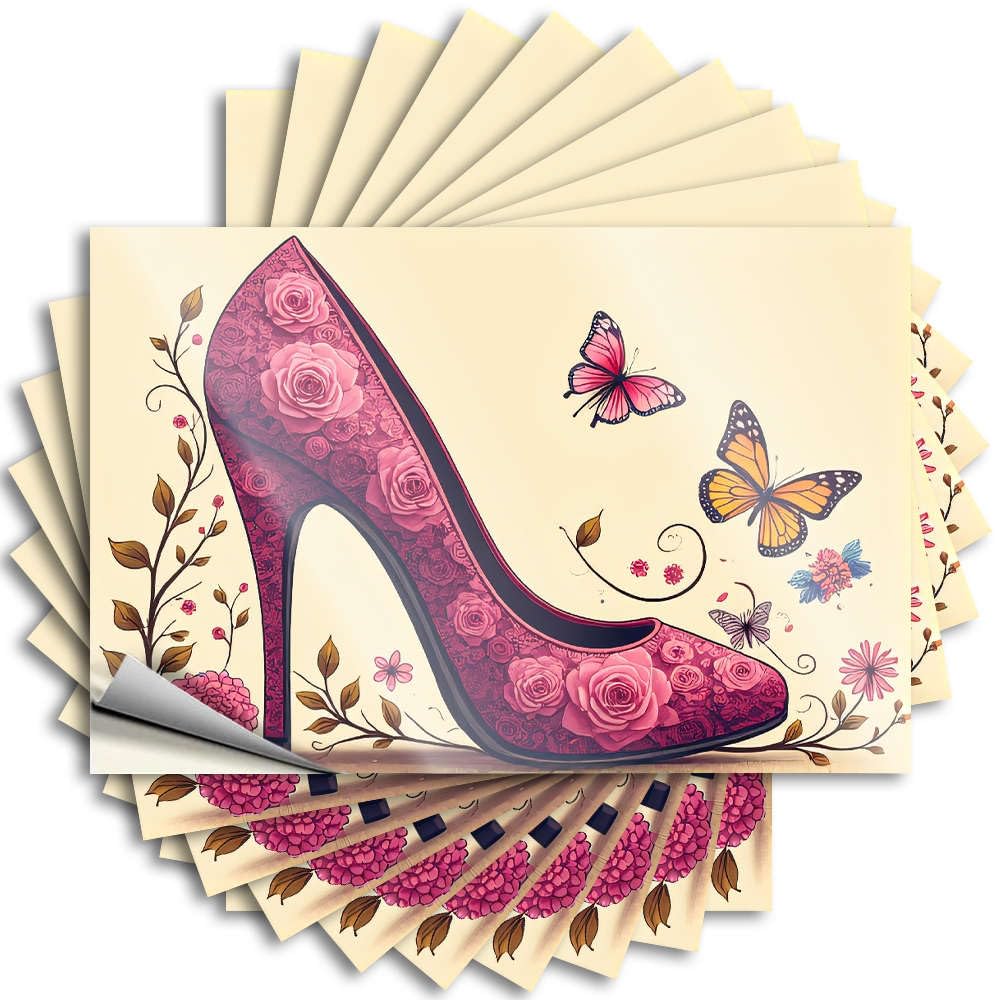Tattoo Inspirational Emo Waterproof - Floral High Heel with Roses and Butterflies. Hat Self Adhesive Decal for Farmers Use(12X18CM)