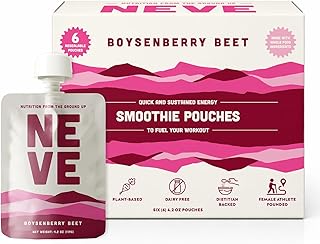 Neve Energy Smoothie Pouches, Plant-Based Pre-Workout Fuel with Beets, Banana & Coconut – Resealable Smoothie gluten-free Pouch for Quick & Lasting Energy, Endurance & Hydration (12 Packs, Boysenberry Beet)