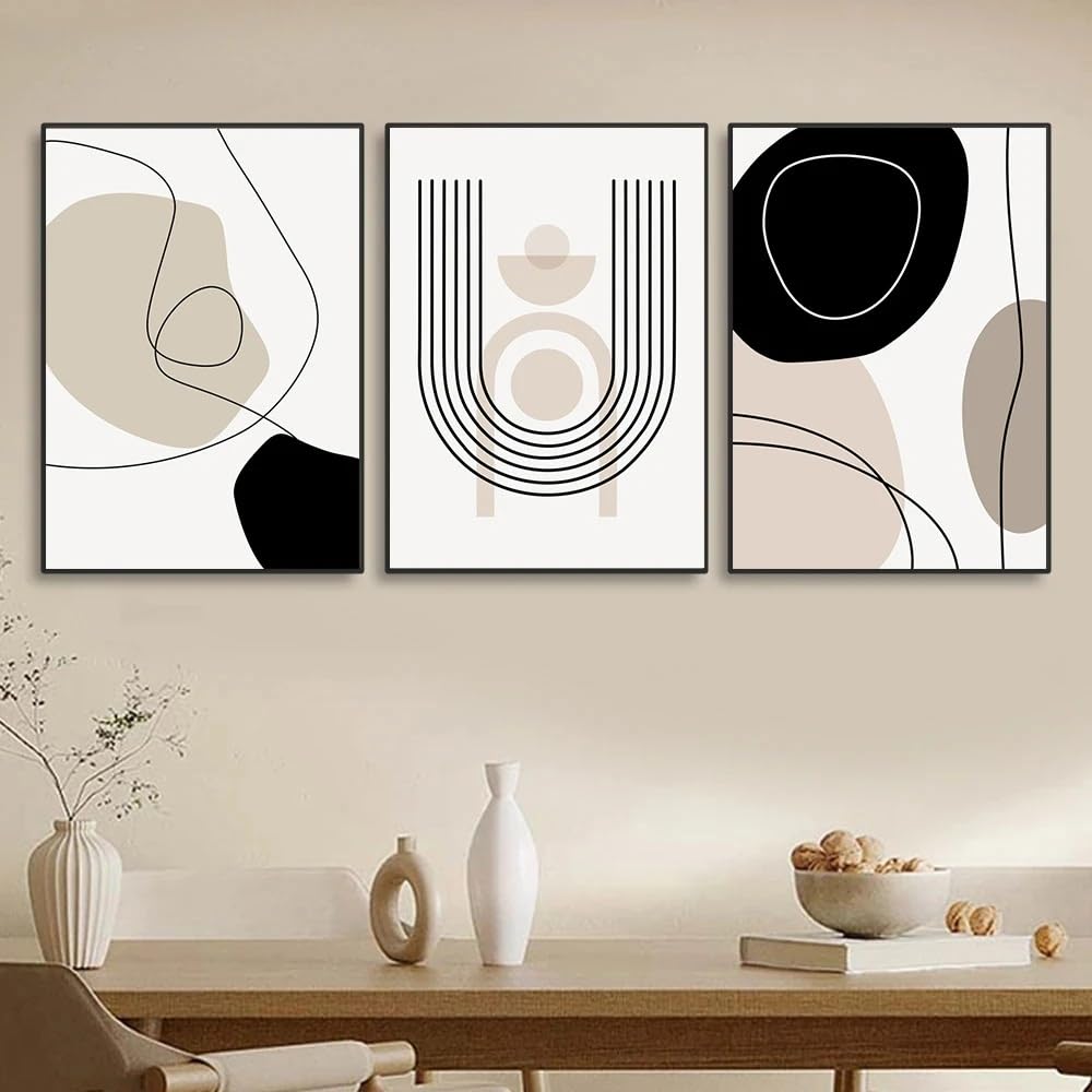 Wuhbcz Beige/Black Canvas Paints-Abstract Lines Poster Geometry Boho Canvas Painting Neutral Wall Art Print Nordic Posters Picture Living Room Office Decor-60 * 70Cm/3Pcs (No Frame)