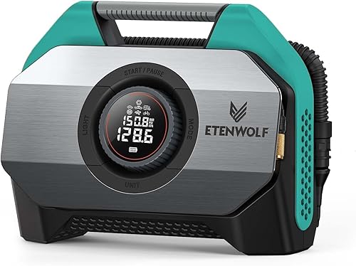 ETENWOLF VORTEX S6 - Inflador de neumáticos, compresor de aire portátil para vehículos pesados, bomba de aire de 160 PSI con batería de 19200 mAh,