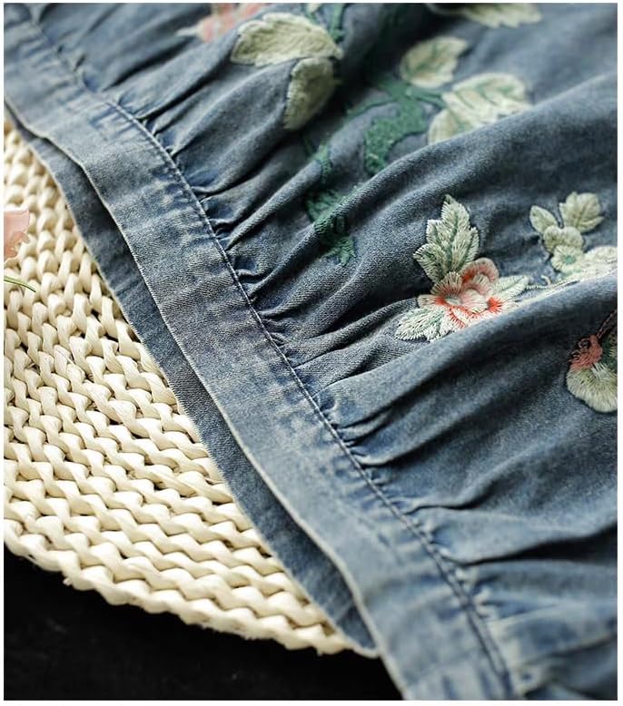 Womens Casual Loose Cropped Jeans Wide Leg Denim Pants Vintage Pants Harem Trousers Elastic Waist with Pockets (US, Alpha, Small, Large, Regular, Regular, Blue)