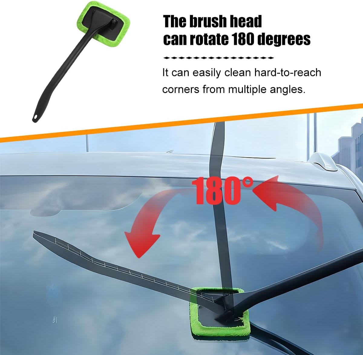 Car Windshield Cleaning Tool, Microfiber Vehicle Window Cleaner with 5 Washable Reusable Cloth Pad & 1 Spray Bottle, Automotive Glass Wiper Cleaning Kit Accessories, Universal Fit (Green) - Image 3