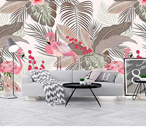 Papier peint 3D flamingo feuille tropicale 300x210 cm pour mur
