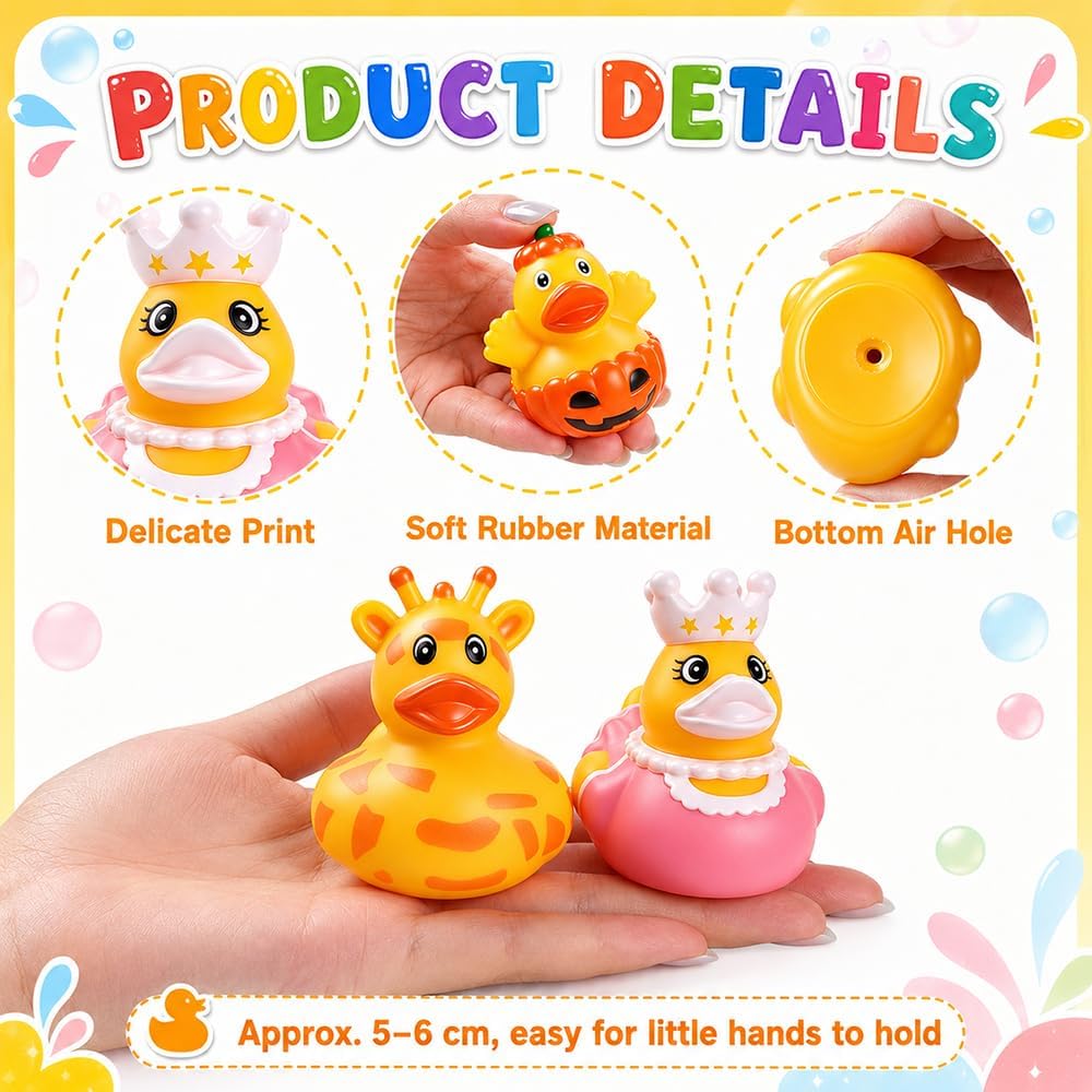 JOICEE 24 Pcs Rubber Ducks, Variety Rubber Ducks Assorted Toddler Baby Bath Floater Duckies Jeep Ducks Toys for Kids Boys Girls Summer Pool Toys Birthday Party Favors