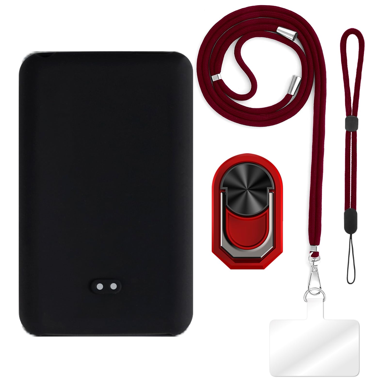 [4 in 1]Case Compatible with iPod Classic 3rd Gen 160GB(103.5 * 61.8 * 10.5mm) with Lanyard, Wrist Strap and Ring Holder, Protective Cover Anti-Drop Secure Travel Kit (Black+Red Set)