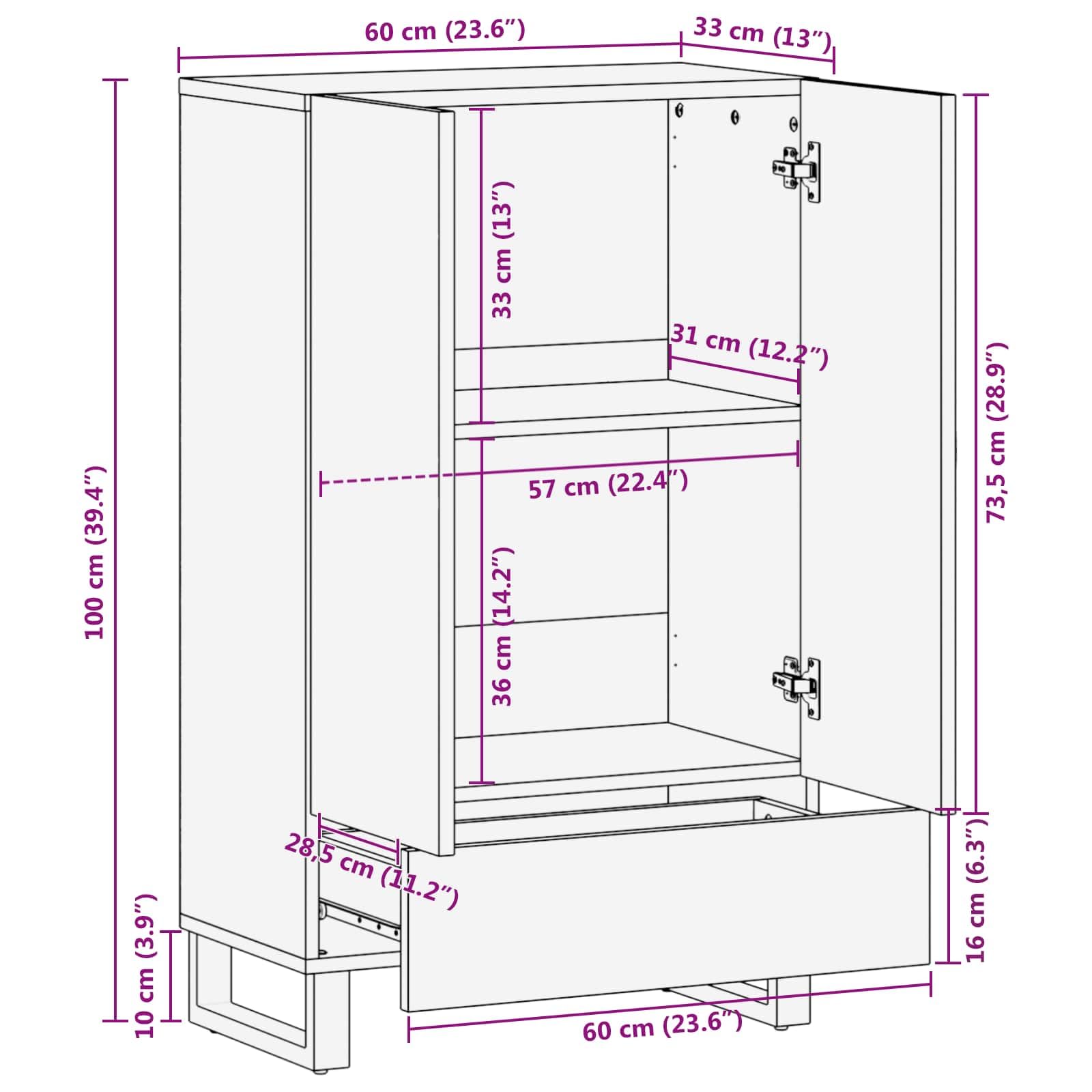 Litego drewna mango Highboard brązowa 60 x 33 x 100 cm z miejscem do przechowywania, idealna do telewizora pod telewizor, do salonu, korytarza, jadalni, do porządku