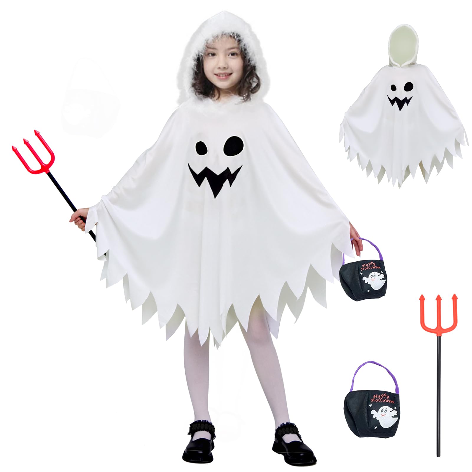 ZUCOS Niños Blanco Fantasma Capa Espeluznante Truco o Trato Disfraz de Halloween