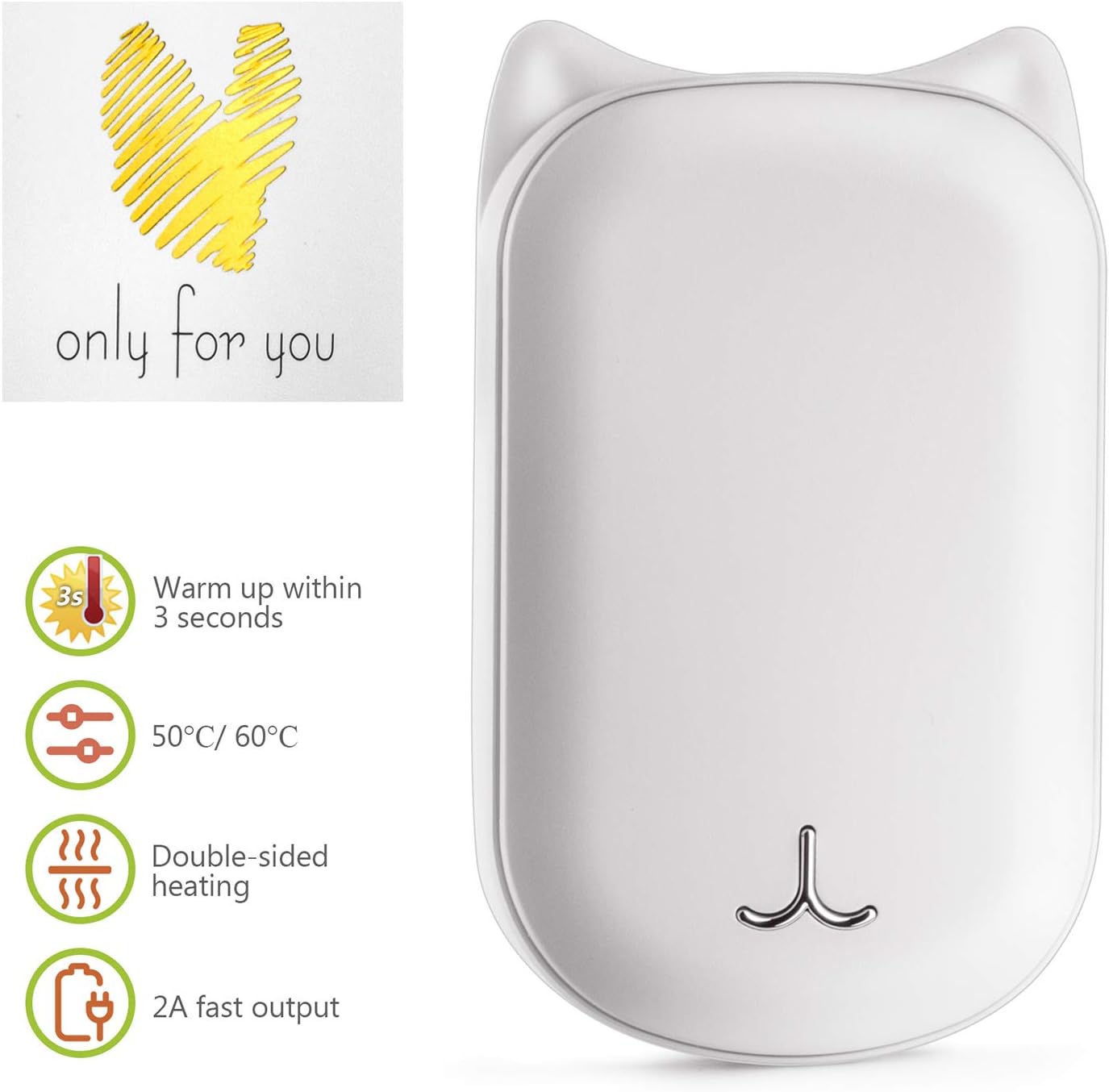 Power Bank 6000mAh Hand Warmers Rechargeable Double Side Heating Electric Hand Warmer, USB Reusable Handwarmers Gift Valentine's Day present for Women Girl