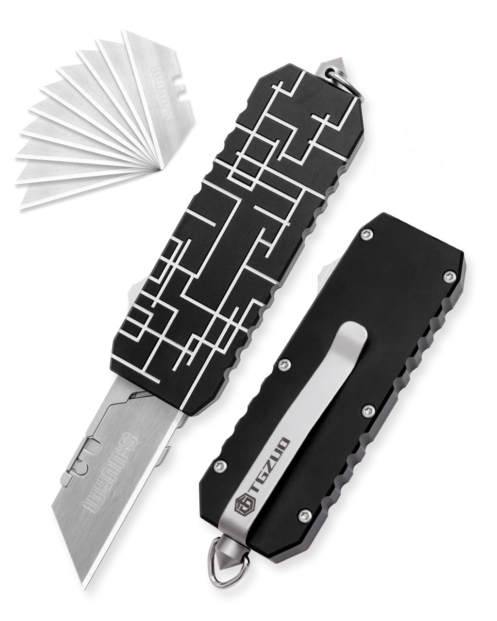 Aluminum Alloy Utility Knife with Clip, Box Cutter 10PCS Blades Replacement, Pocket Knife For Outdoor