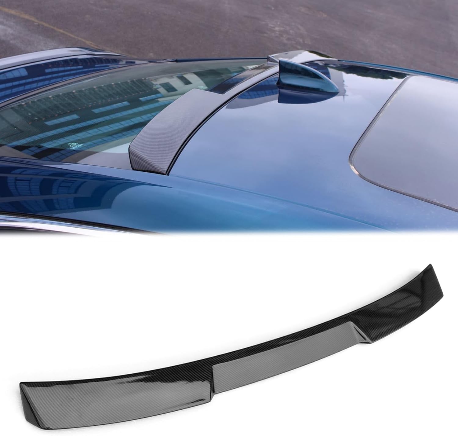 FREEMOTOR802 Compatible With 2023-2025 Honda Accord 11th Generation Roof Spoiler, IKON Style Rear Window Visor Carbon Fiber Print ABS Plastic Top Trim Vent Shade Lip
