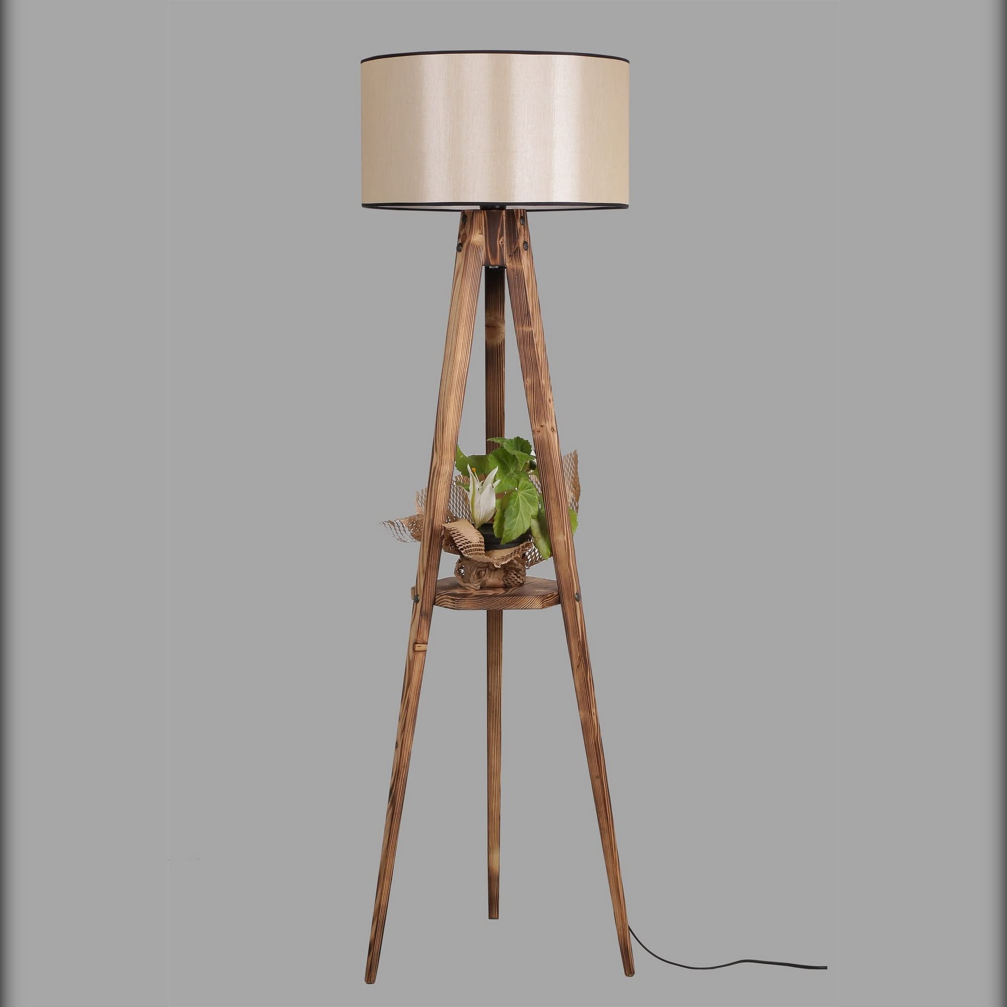LÁMPARA DE PIE CON MADERA PANTALLA ANCHA, BEIGE, COLECCIÓN TANGANICA, 45X45X153, CASQUILLO E 27 MAX 60 W