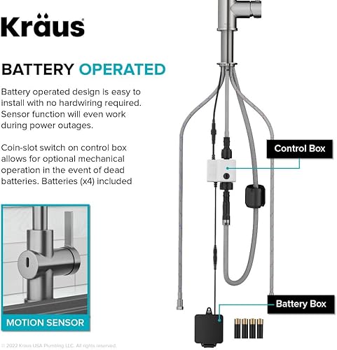 Miniatura 9 de KRAUS Britt KSF-1691SFS - Grifo de cocina con sensor sin contacto comercial de una sola manija en acero inoxidable sin manchas, KSF-1691SFS