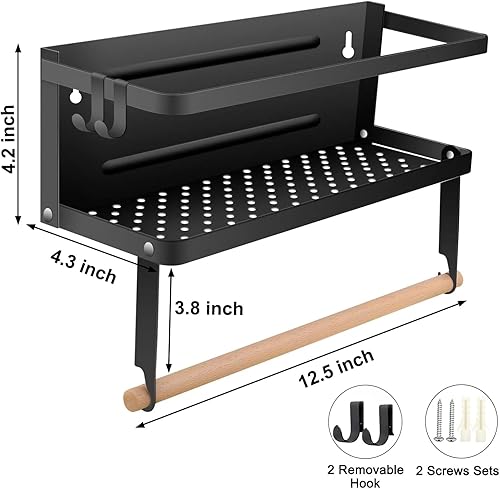 Miniatura 2 de Estante magnético para especias para refrigerador, soporte magnético para toallas de papel para refrigerador, estante magnético, 2 ganchos,
