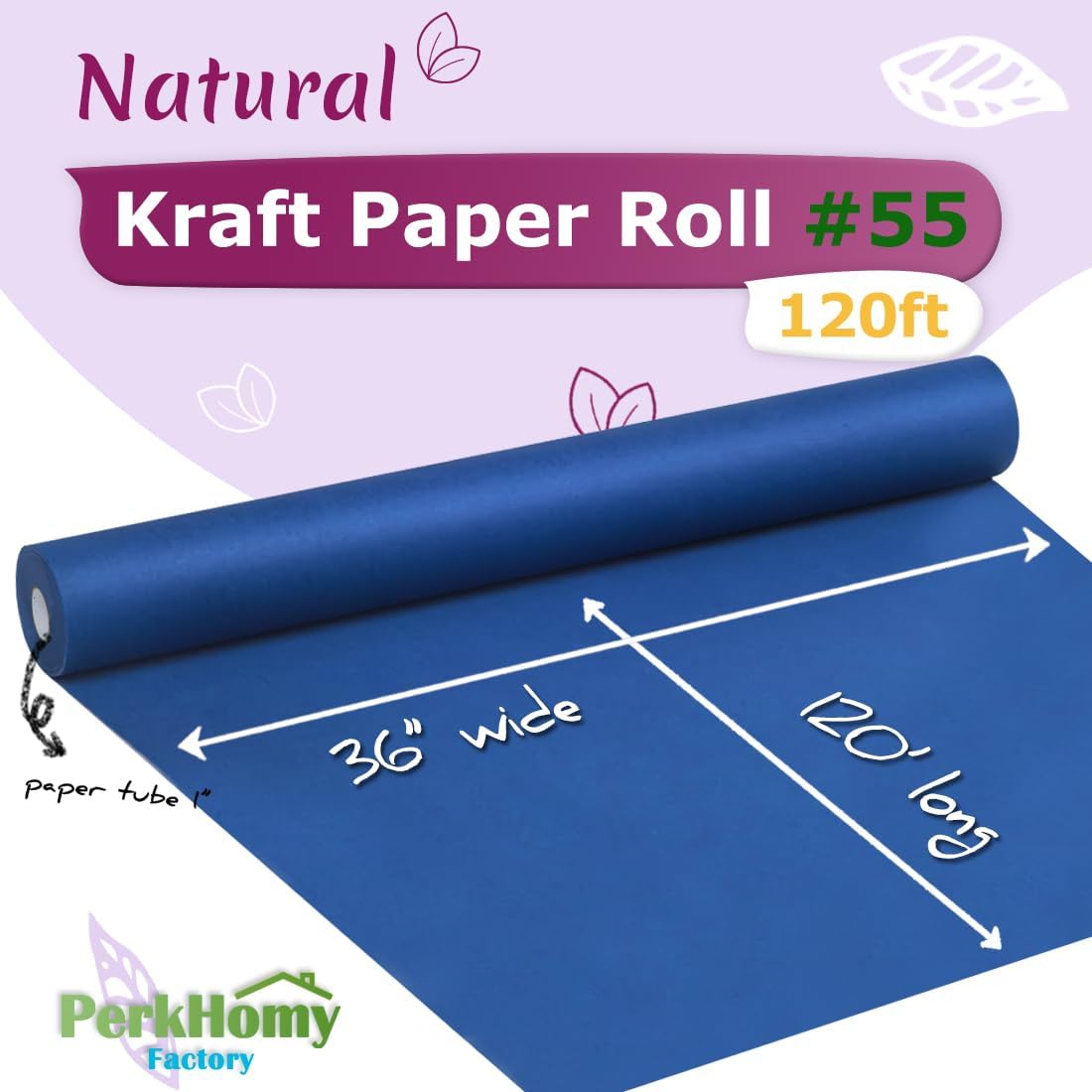 PerkHomy 36" x 1,440" (120') Blue Kraft Paper Roll for Craft Bulletin Board Paper Art Table Covering Crafting Gift Wrapping Bouquet Packing Parcel 80GSM 55LB (Blue, 36" x 120') Blue 36" Width x 120' Length