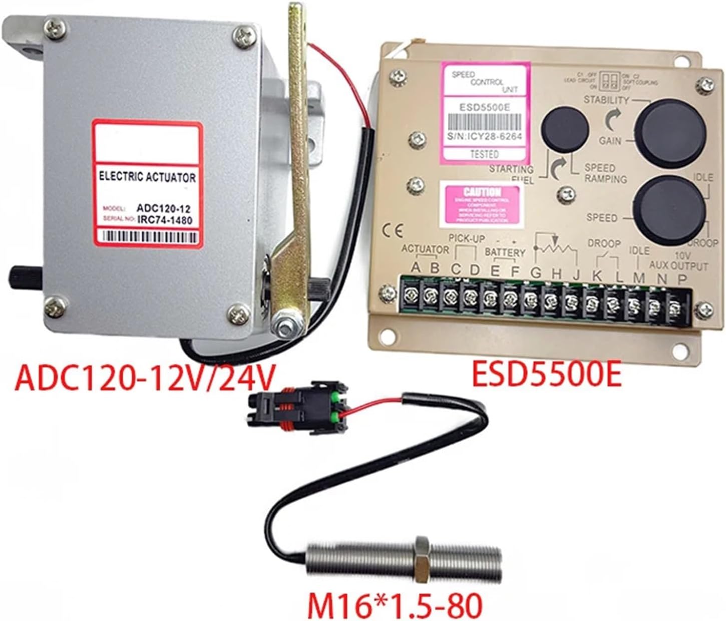 Three Items Set Diesel Generator Engine Governor Kits ADC120 Actuator ESD5500E Speed Controller 3034572 Pickup Speed Sensor(24V)