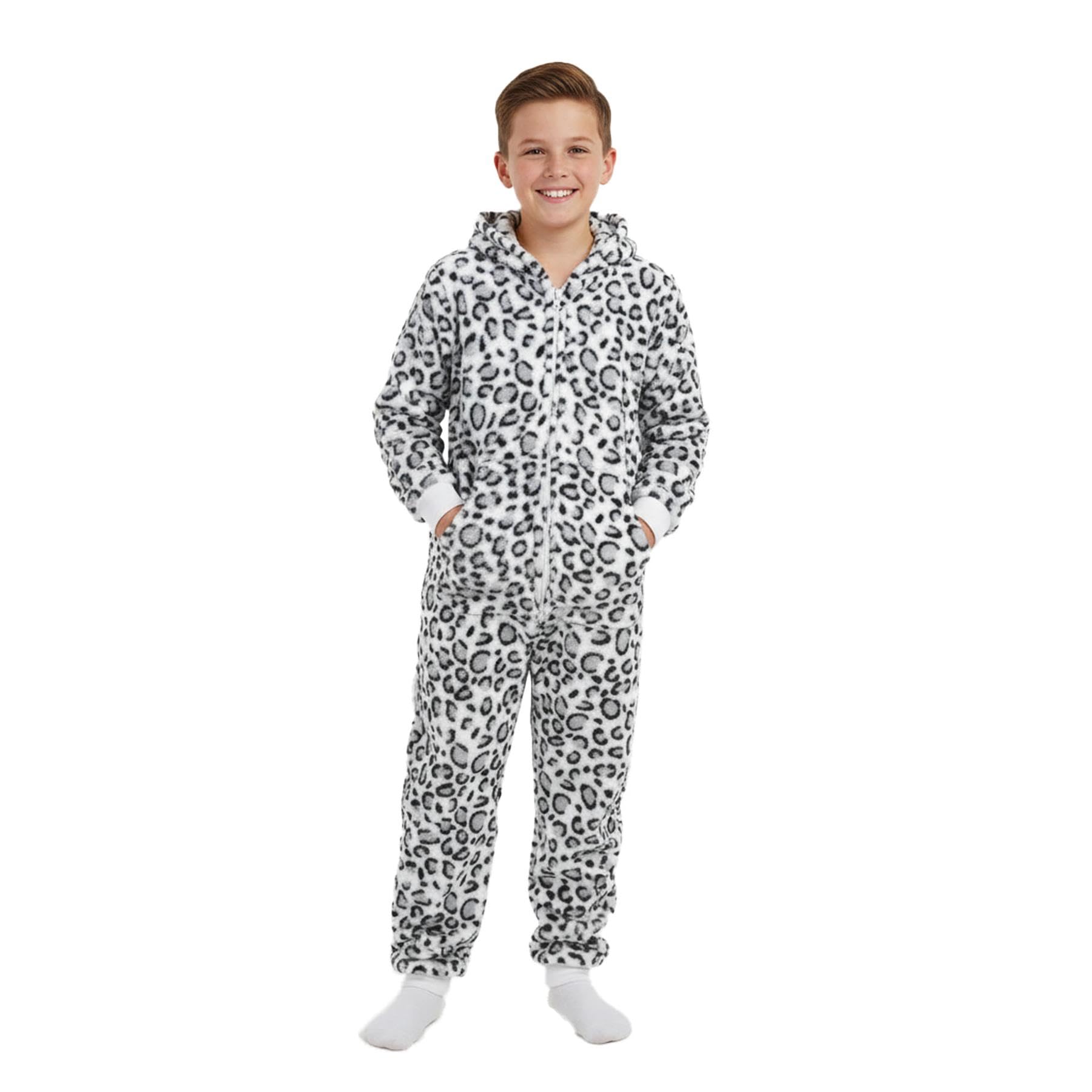A2Z 4 Kids Jungen Mädchen Weich Flauschig Leopard Rosa Grau Onesie Einteiler Weihnachts Overall Alter 2-13