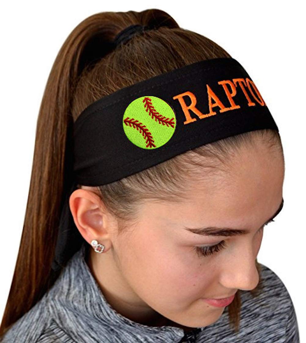 Softball TIE BACK Headband Personalized with the EMBROIDERED Name of Your Choice (BLACK TIE BACK)