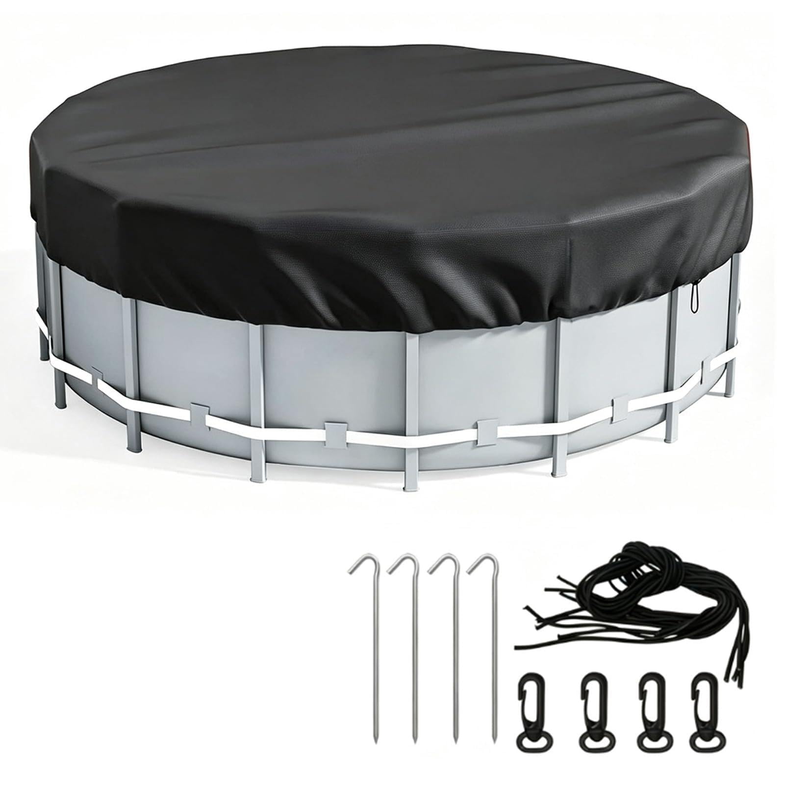 Telo di Copertura per Piscina Rotondo,copertura piscina fuori terra con coulisse e chiodi,antivento e protezione solare per piscine gonfiabili,vasche da bagno,trampolino(12FT(366 * 20cm))