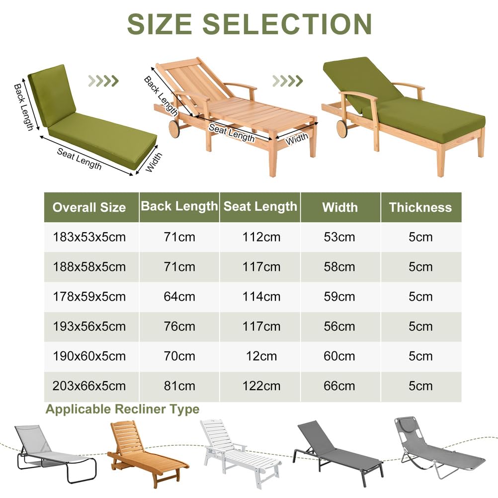 Cojín Grueso Impermeable para Tumbona Exterior Antideslizante y Duradero con Correas de Sujeción - Fácil de Limpiar (Lavable) Uso en Jardín, Terraza, Balcón,Blanca,183x53x10cm