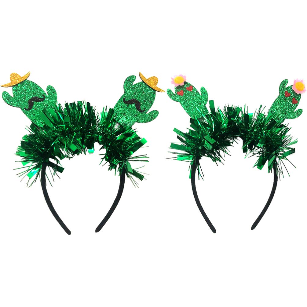 Lurrose 2Pcs Cactu Headband Green St. Patricks Day Headbands Mexican Party Head Boppers For Photo Props Cinco De Mayo Party Supplies