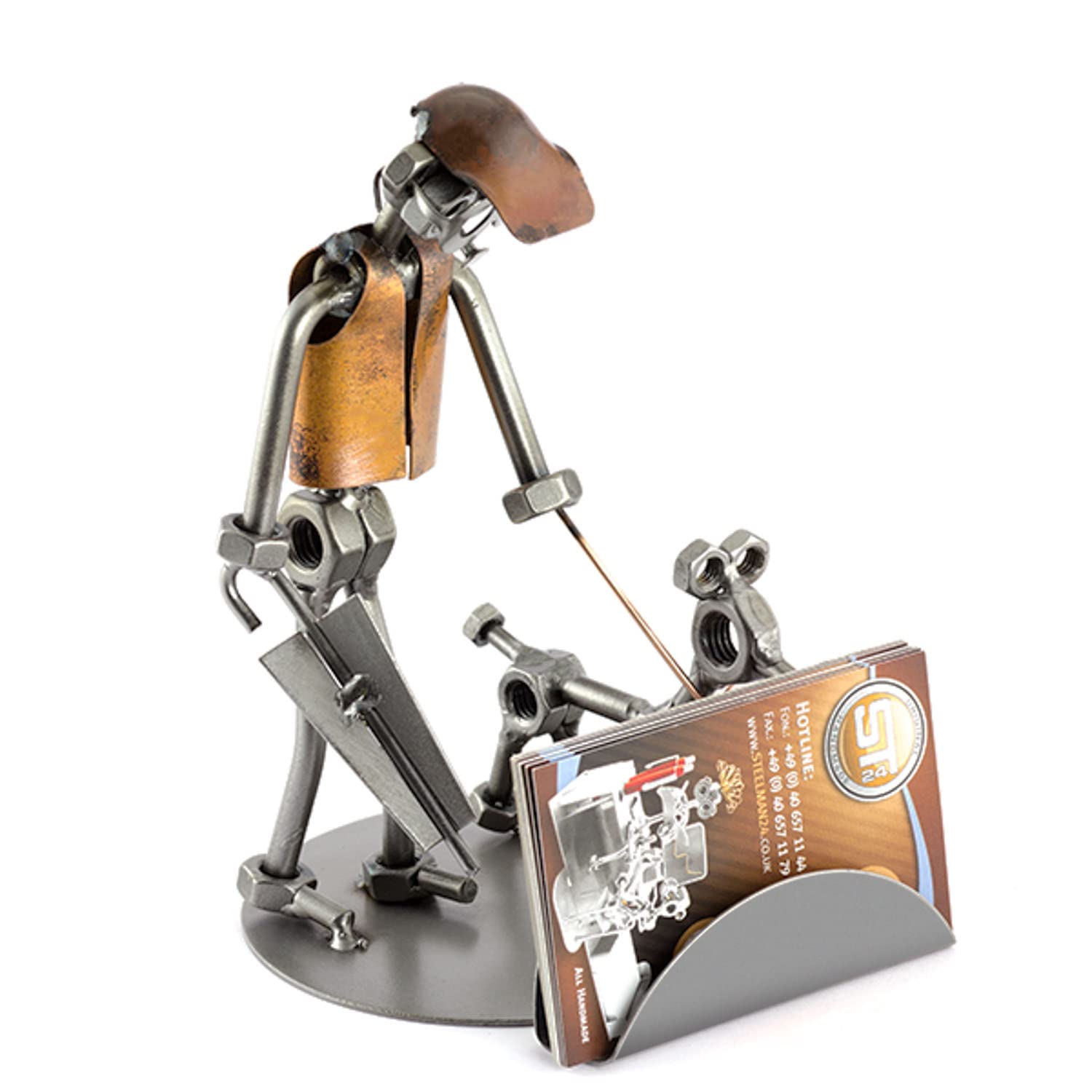 Steelman24 I Omini di Viti Agente Immobiliare con Portabiglietti da Visita - Omino in Metalo I Idee Regalo Originale I Soprammobili in Metallo