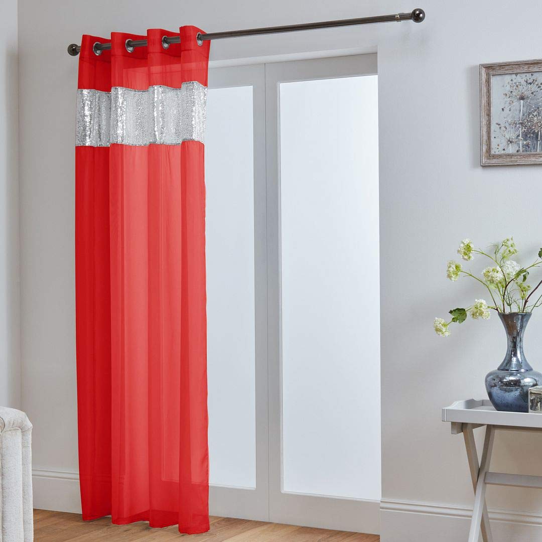 John Aird Sparkle Sequin Eyelet Voile Panel (Red, 58" Wide x 72" Drop)