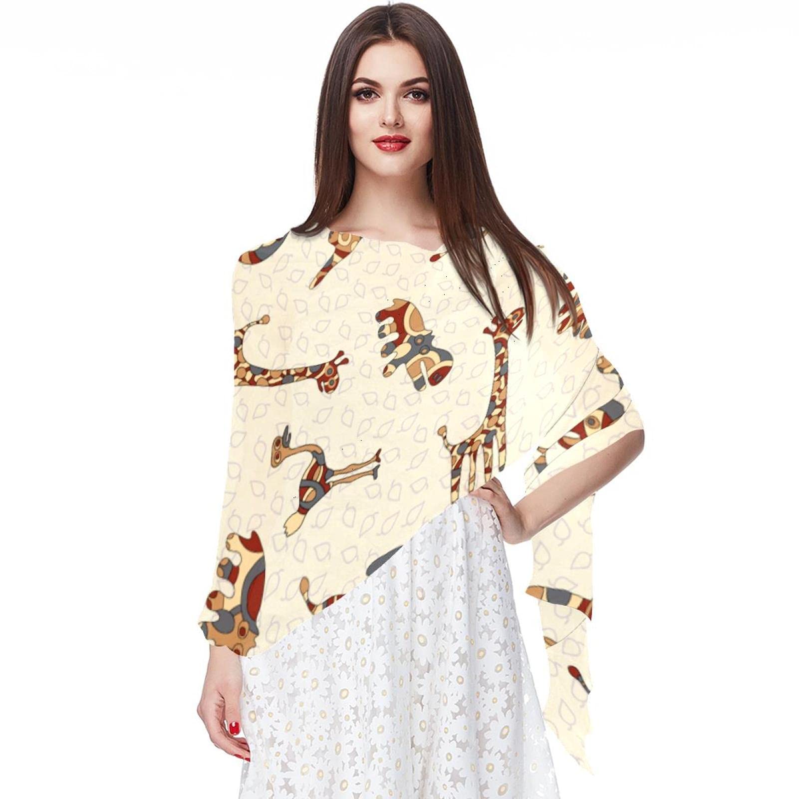 Colorful Animals Africa Women Soft Chiffon Pashmina Shawl Wrap Scarf for Bridesmaid Wedding Formal Party Evening Dress