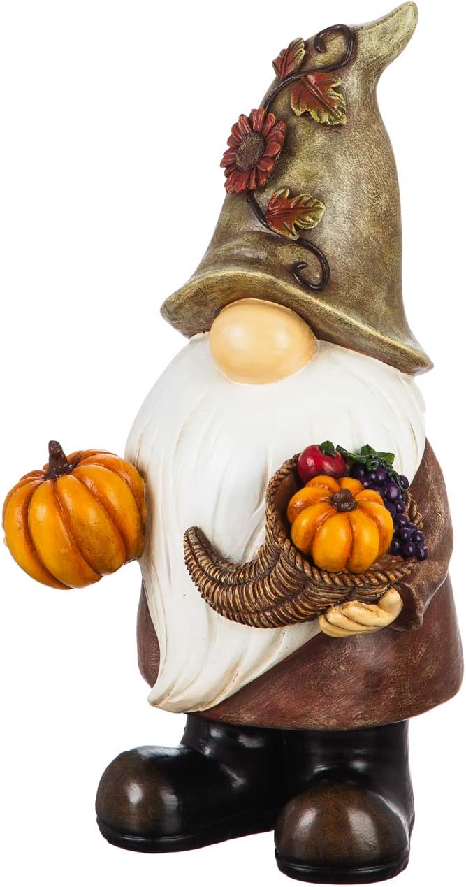 Evergreen Garden Beautiful Decorative Seasonal Fall Harvest Gnome Garden Statue - 9 x 7 x 17 Inches Fade and Weather Resistant Indoor/Outdoor Decoration for Homes, Yards and Gardens