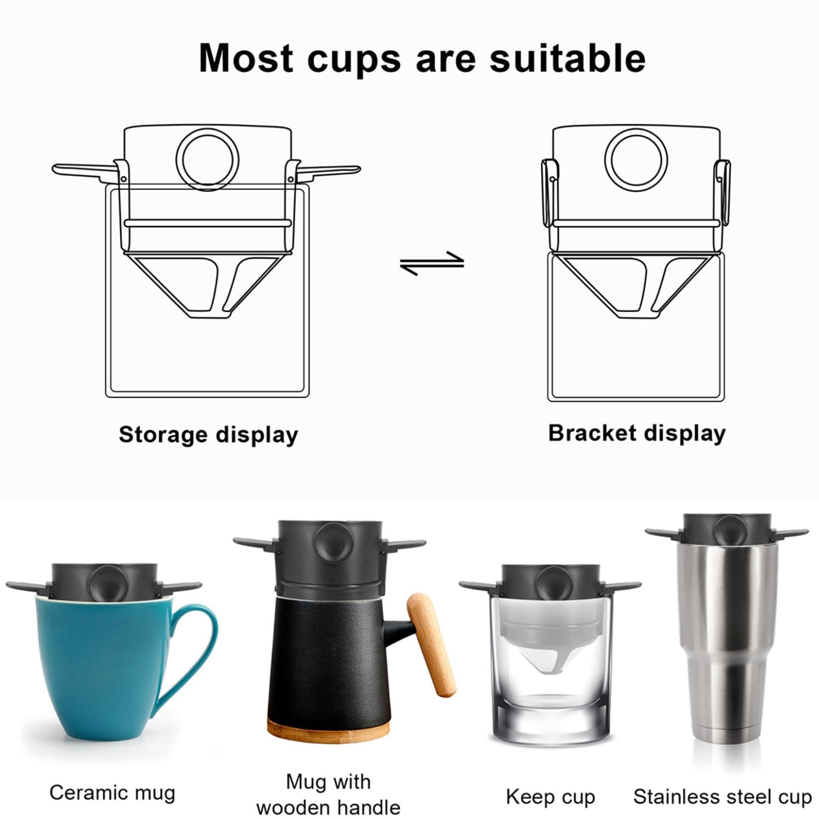 Pour Over Kaffeemaschine, wiederverwendbarer Edelstahl-Kegel-Tropfer mit Filter und Reinigungsbürste für Zuhause, Büro und Reisen – 1–2 Tassen Kapazität