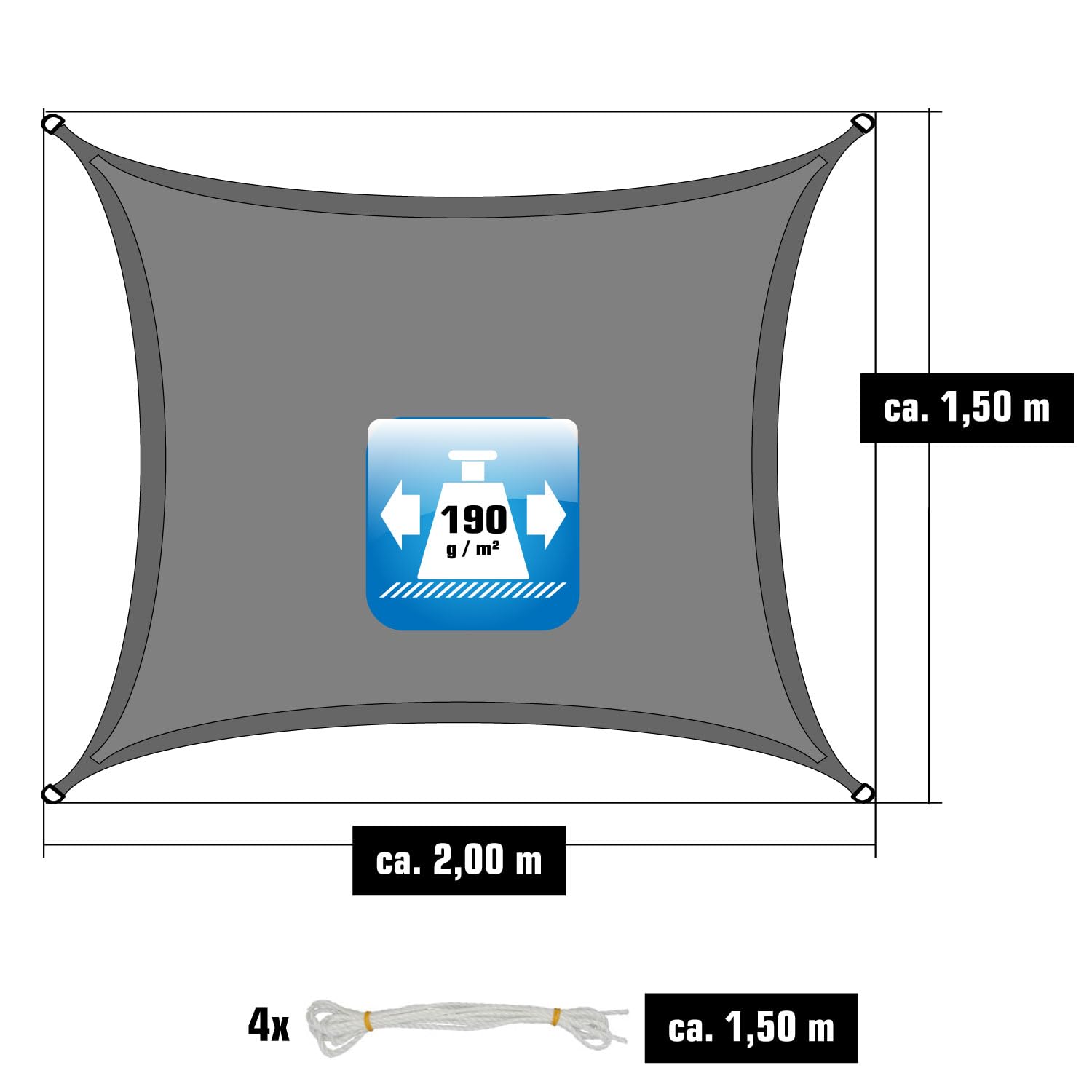 AMANKA 1,5 x 2m Voile d'Ombrage Rectangulaire - 98% UV Protection - Toile d'Ombrage Imperméable Toile Pergola Voiles d'Ombrage Patio Bache d'Ombrage Parasol Toile Imperméable Protege Soleil Terrasse