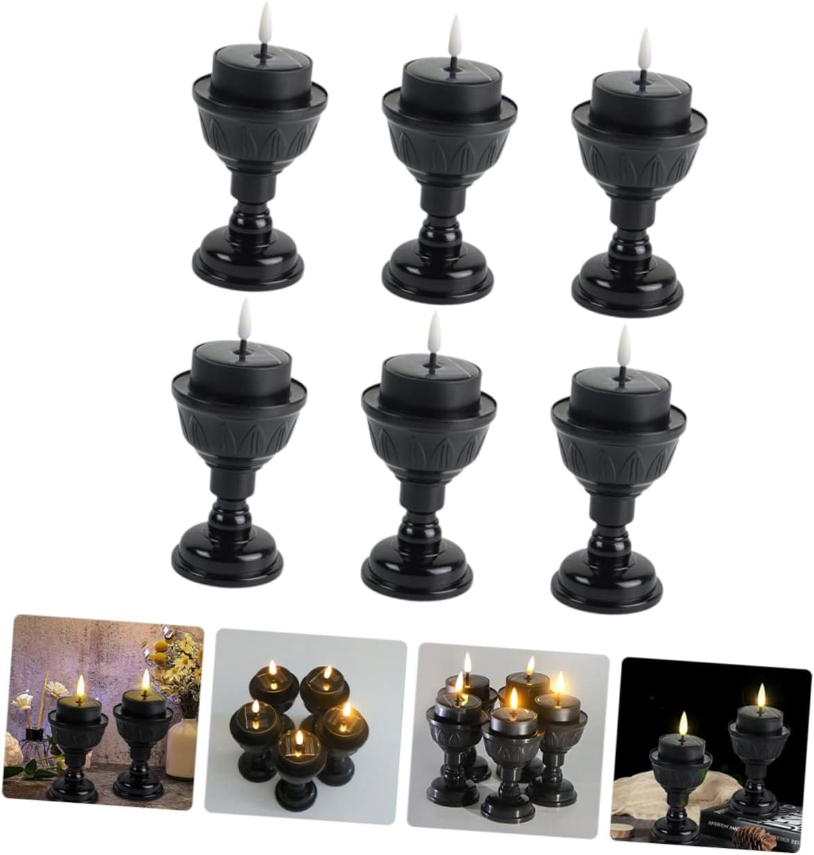 POPETPOP 6Pcs Solar Flameless LED Tealight Candle Lamps Outdoor Solar Powered Tealights Black Candle Holders for Garden Patio Party Decor