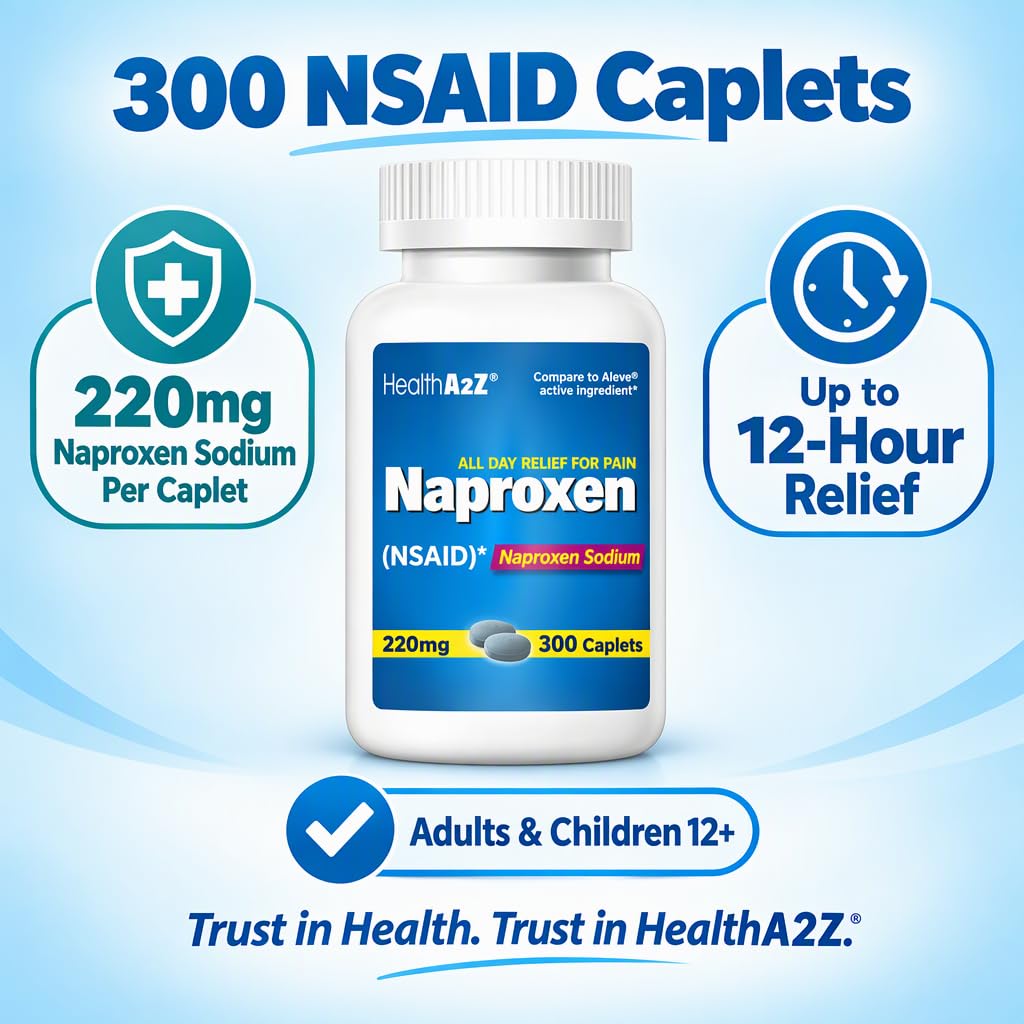 HealthA2Z® Naproxen Sodium 220mg NSAID, Pain & Fever Relief, 300 Count — Amazon image 4