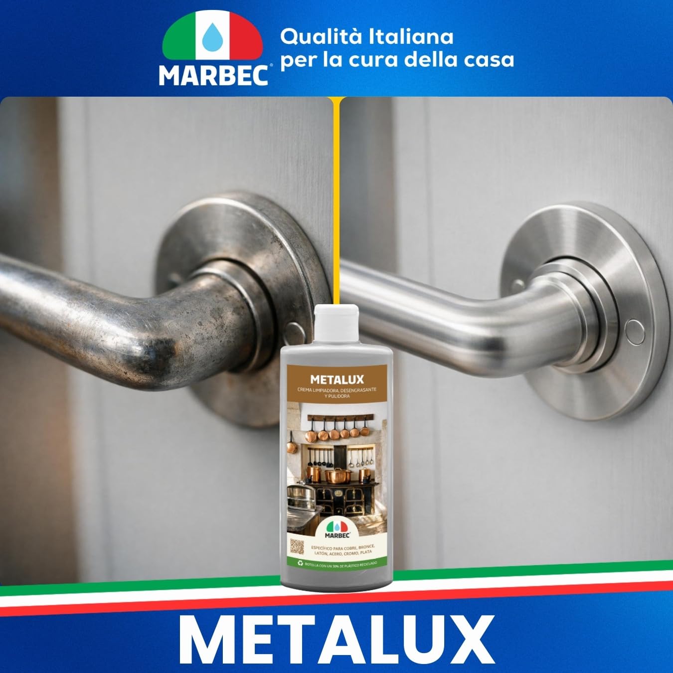 MARBEC METALUX 250GRX6Uds Crema limpiadora y pulidora para metales, elimina óxidos y manchas, restaura el brillo, no raya.
