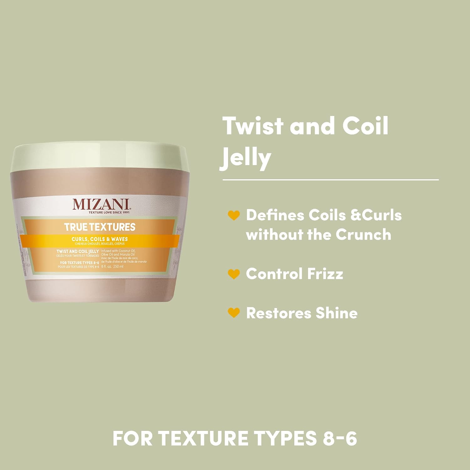 Mizani True Textures Twist and Coil Jelly | Touchable Texture | With Coconut Oil | Paraben & Silicone-Free | For Curly Hair | 8 Oz