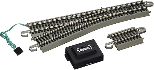 Bachmann Trenes - PISTA E-Z A presión #4 TURNOUT - IZQUIERDA (1tarjeta) - Riel Níquel plateado con plataforma gris - Escala HO