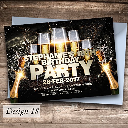 50 Personalised Birthday Invitations/Party Invites Choose from 39 Stunning Designs • 18th 21st 30th 40th 50th - Any Age. Customise All Wording and Colours | Design 18