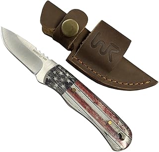 WHISKEY BENT HAT CO. Skinner 440 Steel Fixed Blade Knife w/Leather Sheath (Patriot)