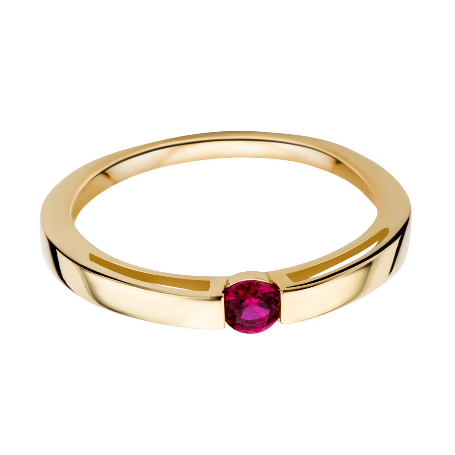 OROVI Anillo de compromiso solitario para mujer de oro amarillo 375 de 9 quilates y rubí de 0,15 quilates