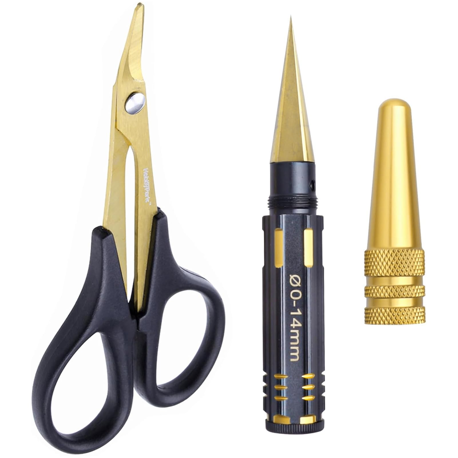 HobbyPark Body Reamer 0-14mm Hole Puncher w/Sleeve & Curved Scissors Set for RC Car Bodyshell Hobby Tools