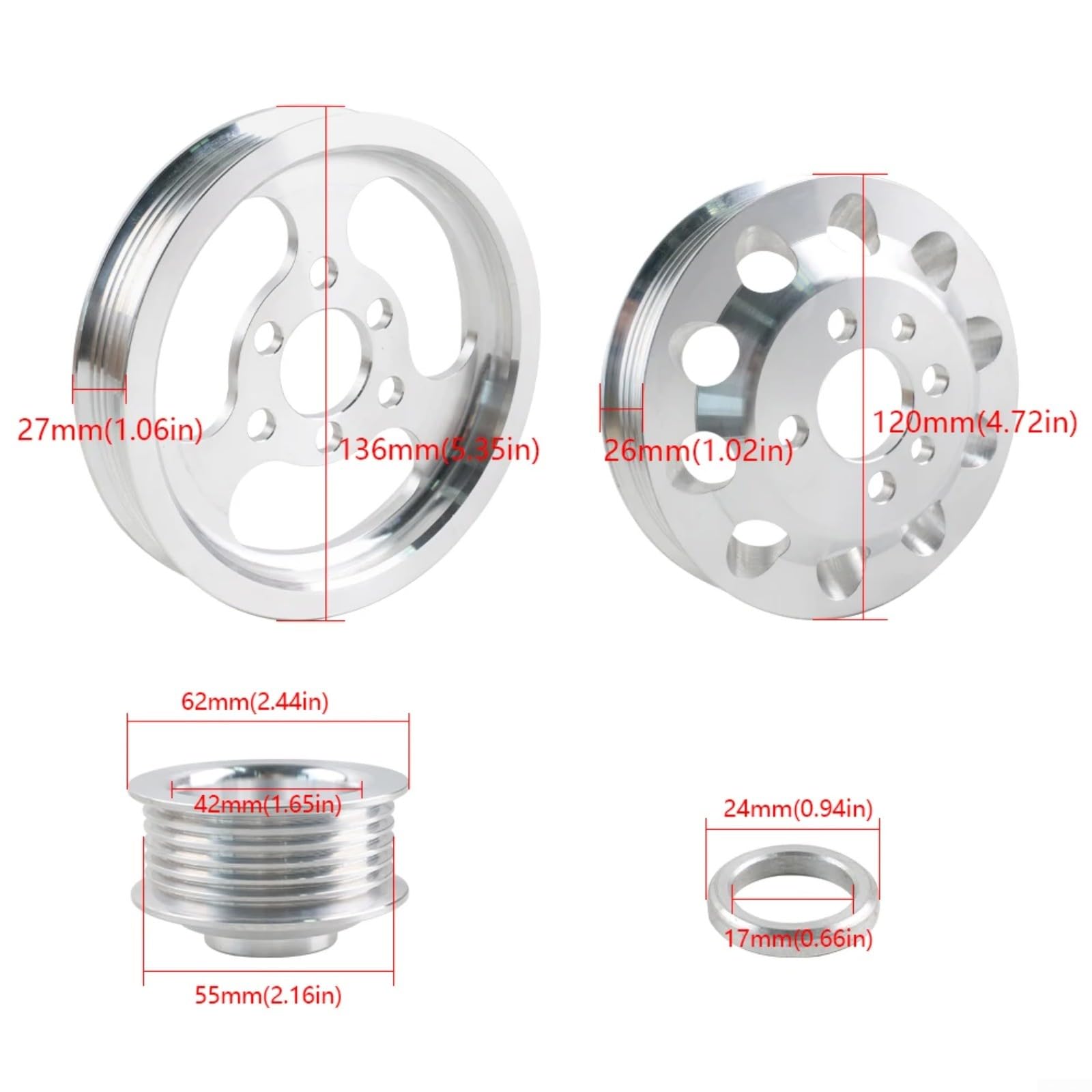 Polea de aluminio ligero Billet Set 1.8T 2.0L 1999-2005 Plata (Plata)