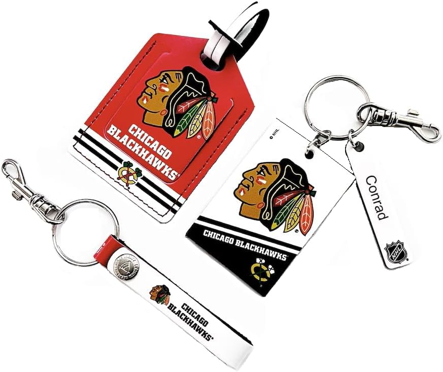 CHICAGO BLACKHAWKS PERSONALIZED Licensed NHL Three Piece Leather Gift Pack with Tag