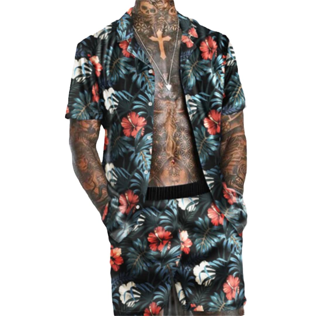 Ensemble imprimé à manches courtes de plage homme XL
