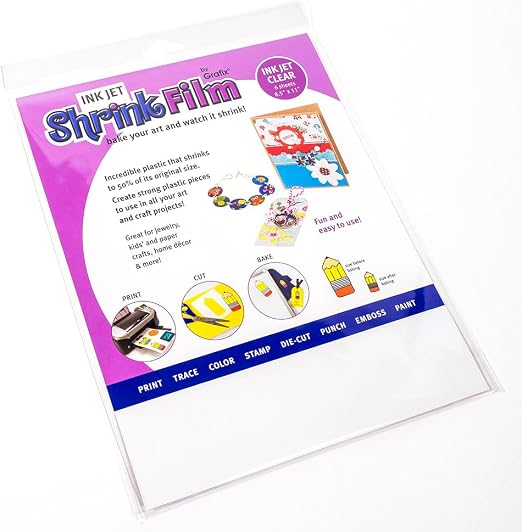 Grafix KSF6-CIJ - Shrink Film, Printable, Clear Inkjet, 8.5" x 11", 6 ...