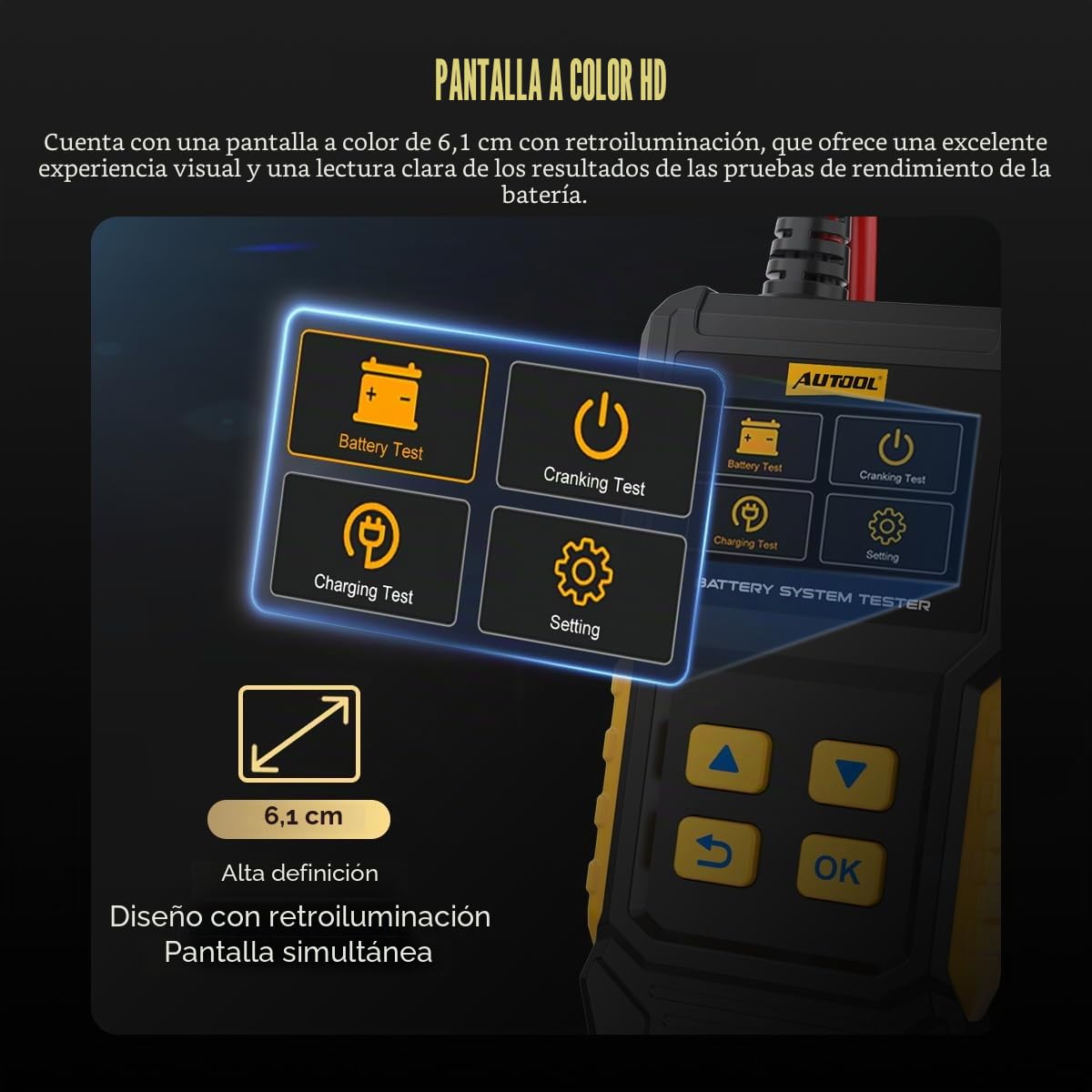 AUTOOL BT360 Comprobador de batería de coche 12 V 24 V 30 – 2000 CCA probador de batería de coche, analizador de sistema de carga y arranque para coches, motos, camiones, barcos, todoterrenos