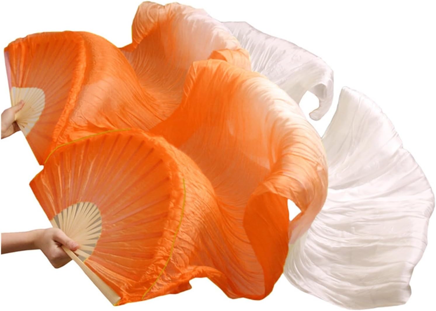Silk Belly Dance Fan Veil Hand Dye Women Belly Dance Fan Veil Silk Long Belly Dance Fan Veils 1 Pair