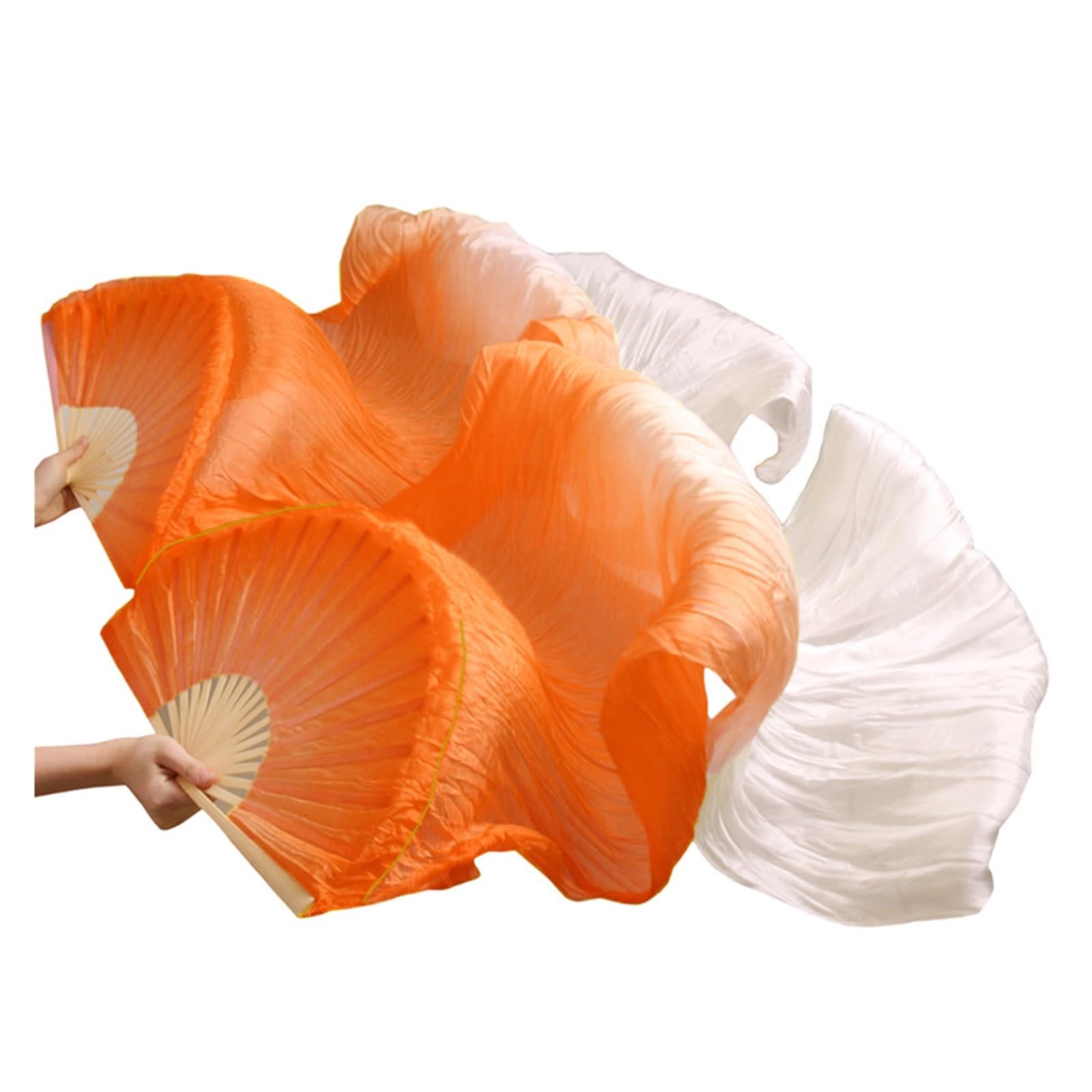 Silk Belly Dance Fan Veil Hand Dye Women Belly Dance Fan Veil Silk Long Belly Dance Fan Veils 1 Pair