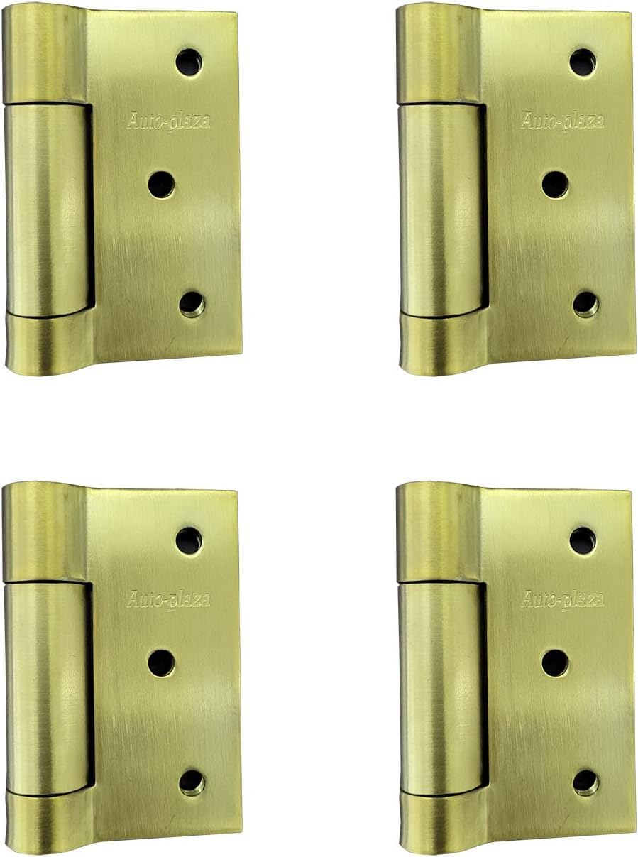 2 works (4pcs) Golden Self-Closing Stainless Steel Door Hinge Spring Door Hinges Brass Heavy Duty Square Thickness 3mm (75mm (3 Inch))