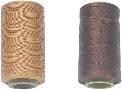 Chiloskit 2 pcs 220YD Leather Sewing Waxed Thread Cord 150D Hand Stitching Cord for LeatherCraft DIY (Deep Brown&Light Coffe)