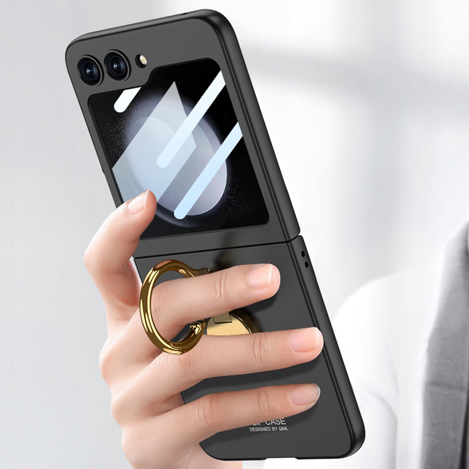 CIRONI Custodia con Cerniera per Samsung Galaxy Z Flip 5, Custodia con Anello in Metallo Placcato e Cover per Schermo AntiGraffio,Grigio