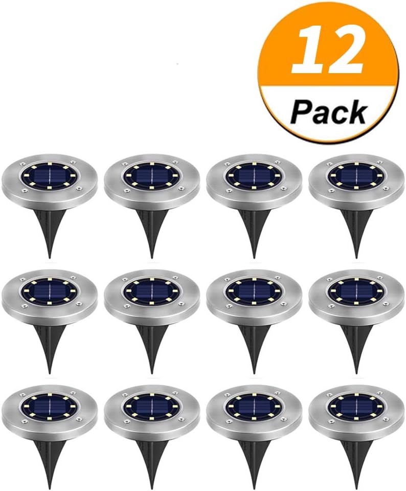 HUYHU Solar Ground Lights,Solar Garden Light,8 LED Garden Pathway Outdoor In-Ground Lights,Garden Light Waterproof Disk Flood Lights Landscape Lighting for Lawn Flowerbed Yard Patio -White